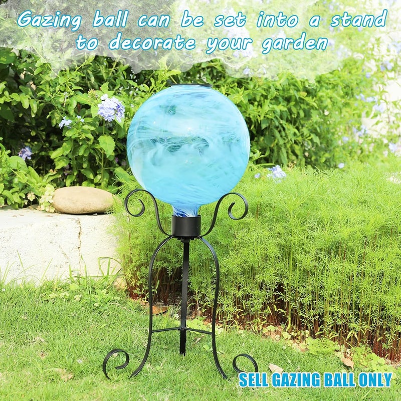 VCUTEKA Solar Gazing Ball, Glass Gazing Balls Sphere with Solar Light for Garden Lawn Outdoor Ornament Yard Decorative, White Swirl, 10" - Image 5